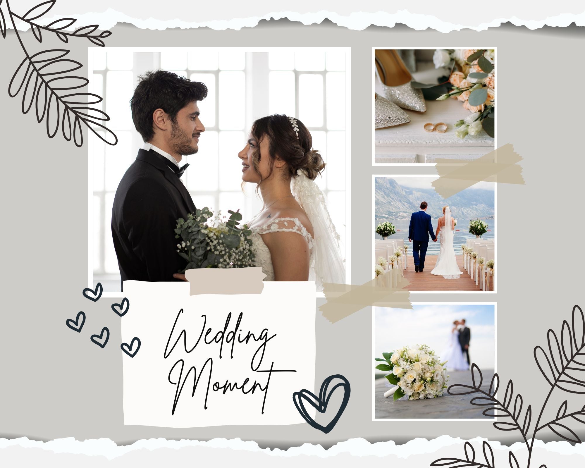 Tablou canvas cu colaj foto nunta cu text wedding moment